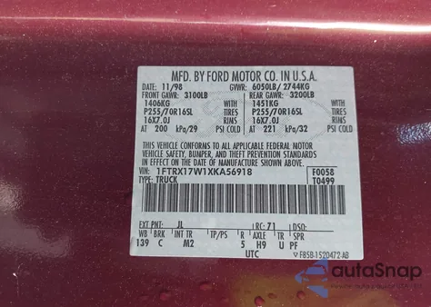 1999 Ford F-150 Lariat/Work Series/Xl/Xlt z USA, uszkodzony, nr VIN 1FTRX17W1XKA56918